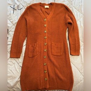 Burnt Orange Sweater Dress with buttons down the front. Size XL
